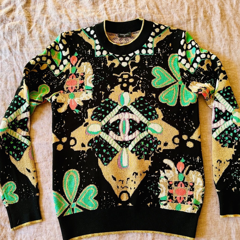 Chanel multi color black gold sweater 40 S Small